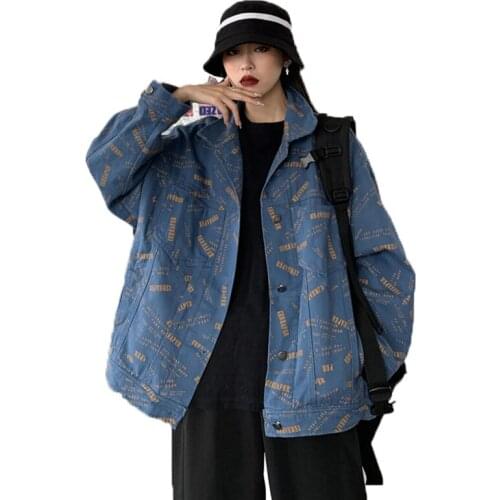 2020 Spring Autumn Coat Long Sleeve Large Size Loose Casual Womens Cowboy Coats Outerwear Ladies Zipper Denim Jacket Tooling