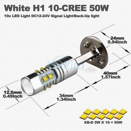 Par De Lampada H1 Ou H3 10 Leds Cree Chips 50w - Frete Gratis