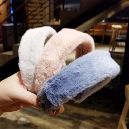 Plush New Autumn Winter Candy Color Warm Wide-brimmed Fabric Headband Solid Color Solid Color Bezel Head Hoop Hair Accessories