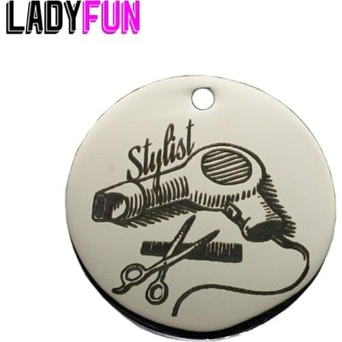 Hair Stylist Stainless Steel Charms 25mm High Polish Mirror Surface Jewelry Pendant Tag 20pcs