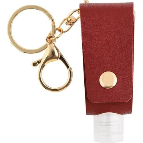 Portable Empty Travel Bottle 30ml PU Leather Pouch Holder Keychain Refillable