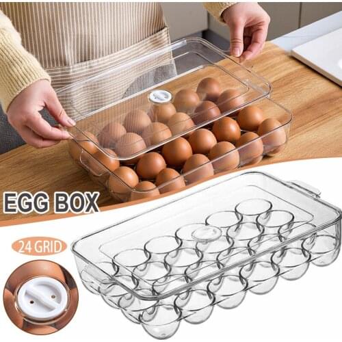 Clear Covered Egg Holders for Refrigerator 24 Egg Holder Tray Storage Box Dispenser Stackable Plastic Eggs Containers GQ