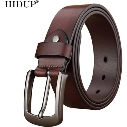 HIDUP Mens Top Quality 100% Solid Cowskin Men Cow Genuine Leather Belt Cowhide Alloy Pin Buckle Metal Belts 3.8cm Width NWJ986
