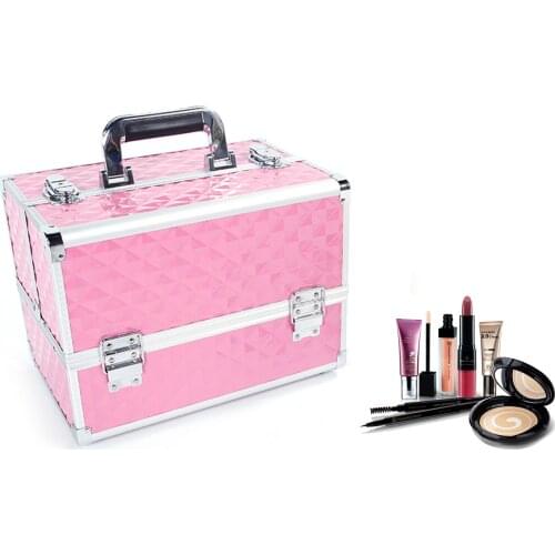 Multi-drawer pink portable aluminum-plastic cosmetic case 180821120