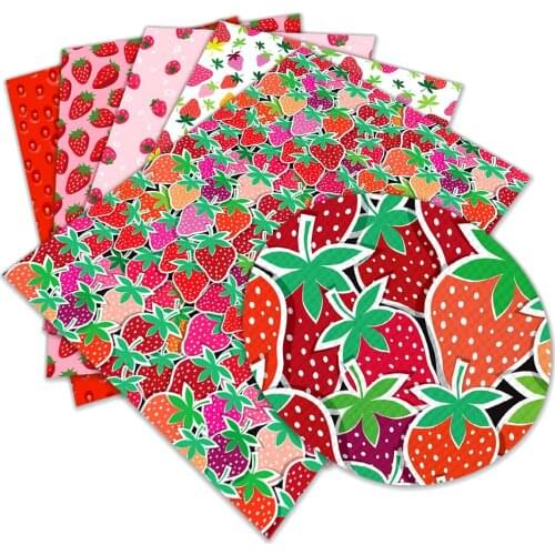 Strawberry Faux Leather Printed Fruit Pattern Cross Pattern 30 X 136cm Rolls for Hair Bows DIY Bag Earrings Materials