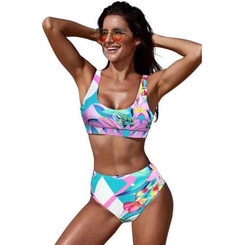 Sexy High Waist Bikini 2021 Women Green Leaves Print Push Up Padded Two Piece Swimsuit Bathers Bathing Suit Swimwear Biquini