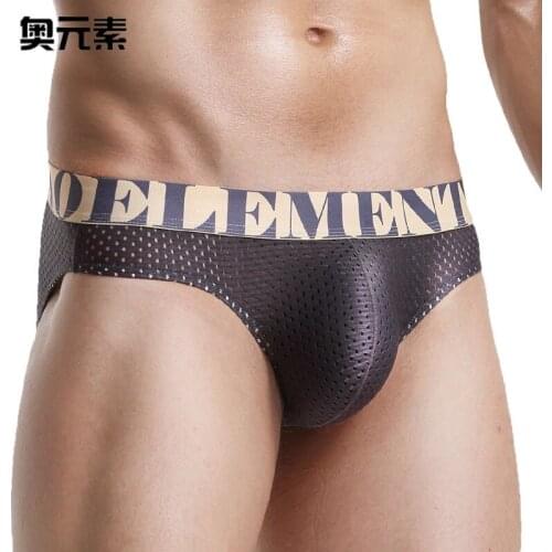 Sexy man briefs underpants 4 color mesh breathable male innerwear comfortable slip Mid waist underwear for men