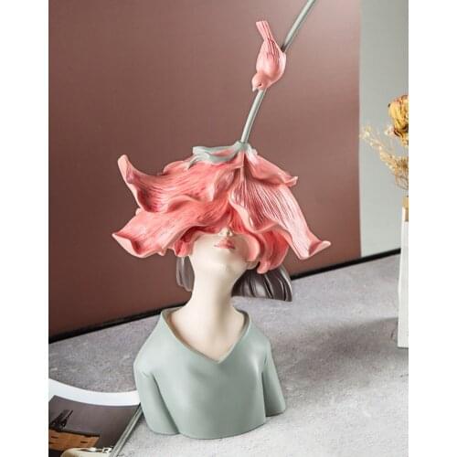 Modern Hair Flower Girl Bust Sculpture Living room Bedroom TV Cassette Decoration Arts Creative Pretty Girl Statue Home Decor