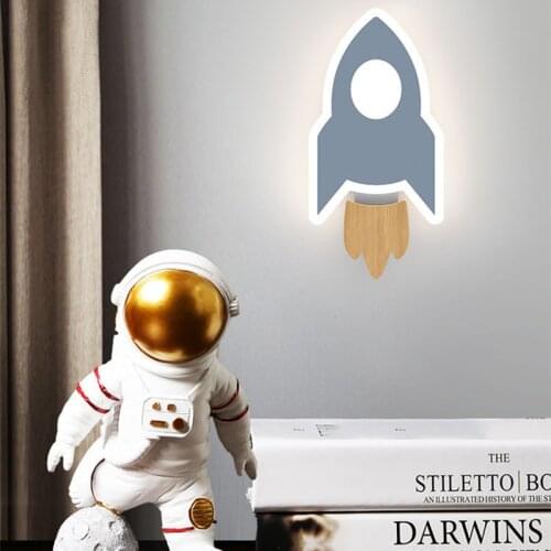 LED New Wall Lamp Nordic Modern Bedroom Rocket Sconce Wood Childrens Room Kid Fixture Cartoon Living Bedside Indoor Decor Light