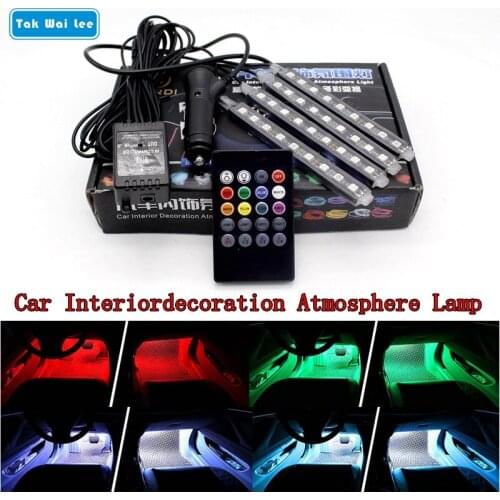 Tak Wai Lee 4Pcs 7 Colors LED Car Atmosphere RGB Strip Light Styling Voice Music Remote Control Interior Lamp 2X 4X Single Color