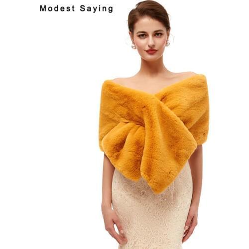 Deep Yellow Evening PartyFaux Fur Shawls 2020 New Arrival Formal Women Boleros Fur Stoles Prom Warm Wraps Wedding Accessories