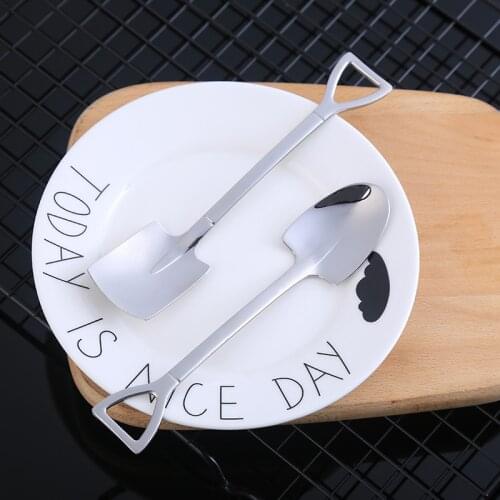 Creative 304 stainless steel pointed square head spoon spade cake dessert spoon watermelon spoon_Korean coffee stirring spoon