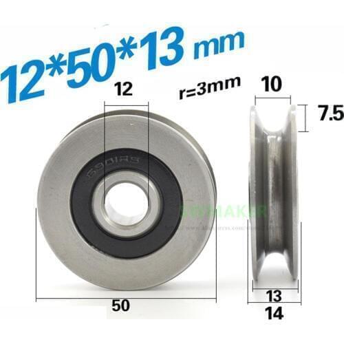 12*50*13mm U grooves V round bottom steel bearings 5cm pulley, 6mm guide wheel, wire rope lifting wheel 6301RS bearing