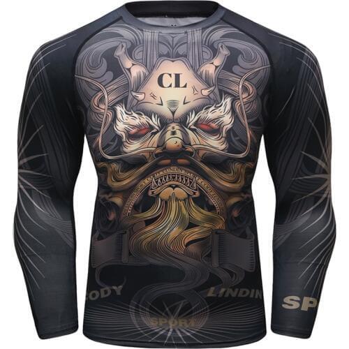 New Mens Compression tights O-Neck T Shirt 3D Dragon Print MMA Fitness Top gyms fitness exercise Tee T-shirt Workout Tshirts
