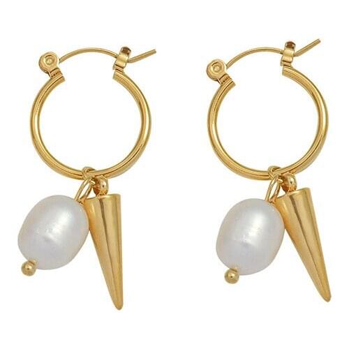 Statement Stainless Steel Geometric Hoop Earrings For Women Gold Metal Spike Fresh Water Pearl Charm Earrings Accessories Gift