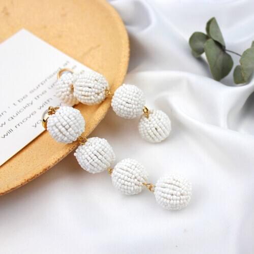 White Color Beads Pearl Imitation Pearls Ball Long Drop Earring 2019 Korea Fashion Simple Drop Earring For Women Party Wedding