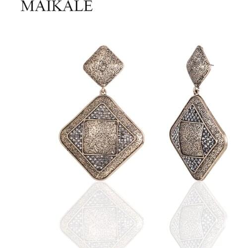 MAIKALE Retro Big Square Zinc Alloy Dangle occident Earrings Classic Hanging Rhinestone Drop Earring For Women Jewelry Gifts