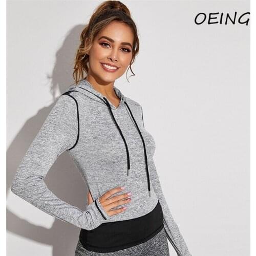 Womens Fitness Long Sleeve Hoodies Shirts Yoga Gym Work Out Tops Breathable Jogging Sweat Tops