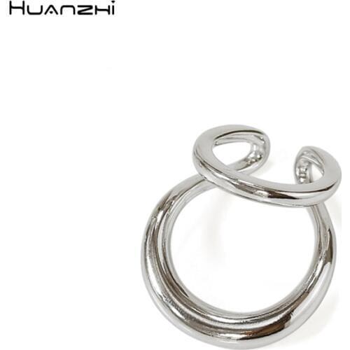 HUANZHI 2019 New Vintage No Piercing Metal Double Layer Hollow Out Bending Ear Bone Clip Earring For Women Girls Party Jewelry