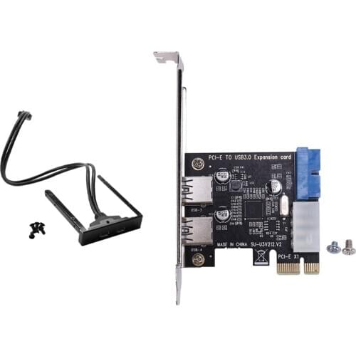 1Pcs Usb 3.0 Front Panel Hub 2 Port Expansion Bay 20 Pin & 1Pcs Usb 3.0 Pci-E Expansion Card Adapter External 2 Port