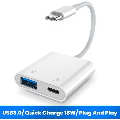 2 In 1 USB 3.0 Type-C OTG Adapter 18W DP QC Fast Charge Supply Mobile Phone External U Disk Converter Two-In-One Splitter Cable