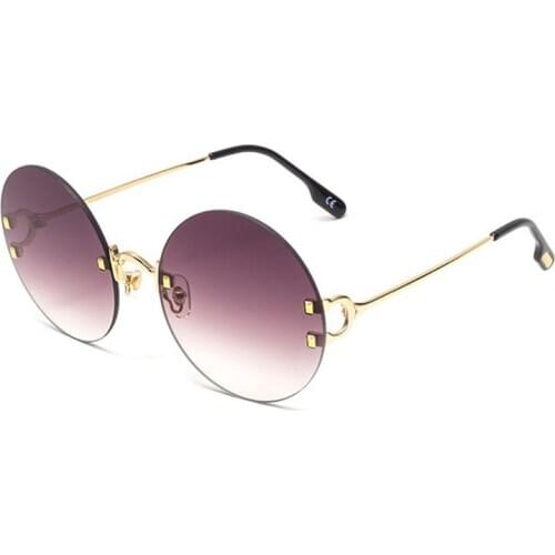 2020 Fashion Unique Rivet Rimless Sunglasses Women Men Brand Designer Round Oversized Brown Glasses Female Eyewear Sun Glasses
