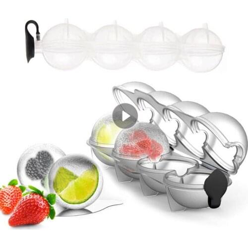 4 Cavity DIY Ice Cream Maker Homemade Round Ball Ice Mold Silicon Ice Mould Whiskey Ice Tray Bar Tool Kitchen Gadget Accessories
