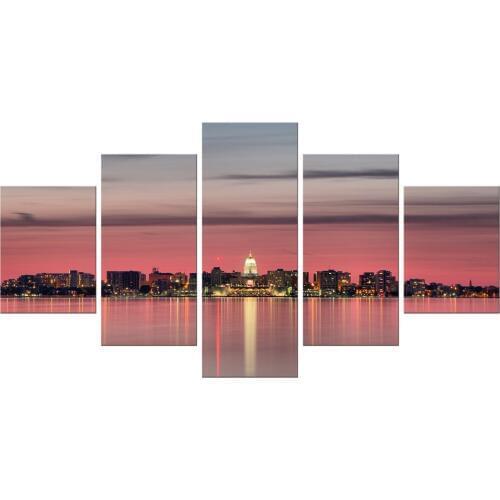 5 Pieces Painting Living Room Decoration The City At Dusk Reflection landscape Oil Painting Home decoration painting Framed