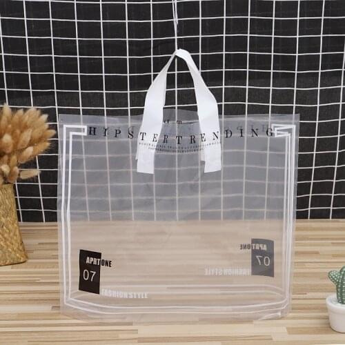 50pc Thick Large Plastic Shopping Bag with handle transparent Gift packaging bags Storage apparel Party Wedding Wrapping Pouches