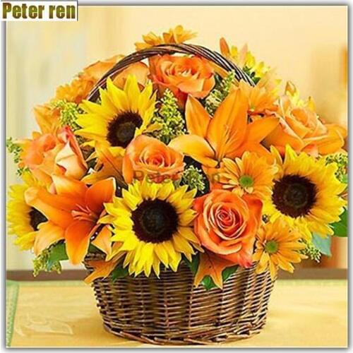 Peter ren Diamond painting cross stitch DIY Diamond drawing flower 5d round icon Full Diamond embroidery Rose sunflower basket