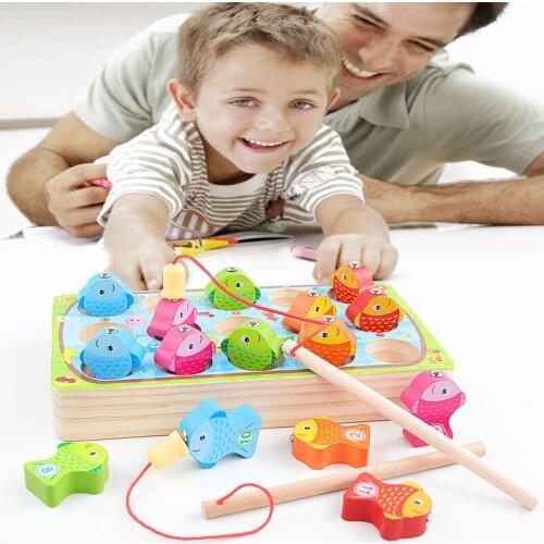 Childrens Wooden Colorful Magnetic Fishing Toy Montessori Educational Parent Kid Interaction Game Number Recognition Kids Gift