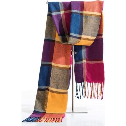 Plaid Long Scarf Winter Warm Cashmere Women Pashmina Foulard Bandana Scarves Female Luxury Hijab Tassel Shawl Wraps 2021 New