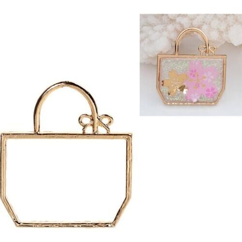 DoreenBeads Zinc Based Alloy Open Back Bezel Pendants Handmade Silicone Resin Mold Pendants Bag Gold Color 33mm x 29mm, 1 Piece