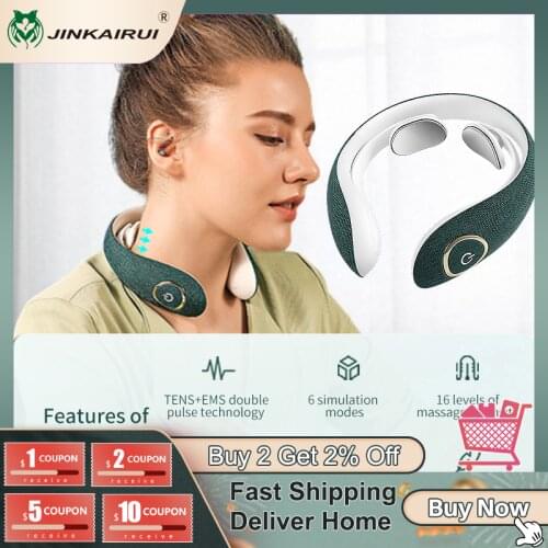 Jinkairui Neck Massager Rechargeable Electromagnetic Shock Pulse Cervical Physiotherapy Instrument Multifunction Easy Carry Gift