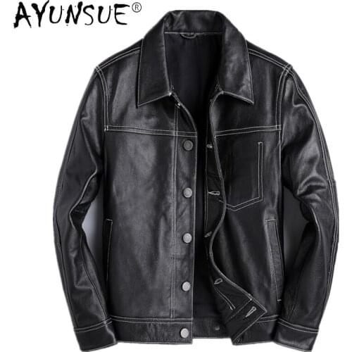AYUNSUE Spring Autumn Genuine Leather Jacket Men 100% Cowhide Mens Clothing Vintage Motorcycle Mens Coat 2021 Veste Hommes