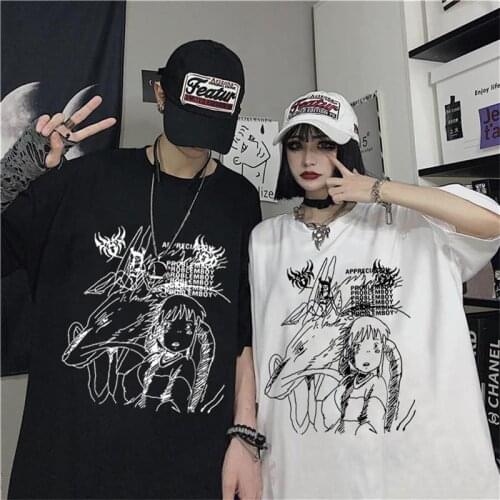Summer Cool Unisex T-shirt Top Anime Print Clothes O-neck Hand-painted Pattern Short Sleeves for Daily Streetwear Couple outfit