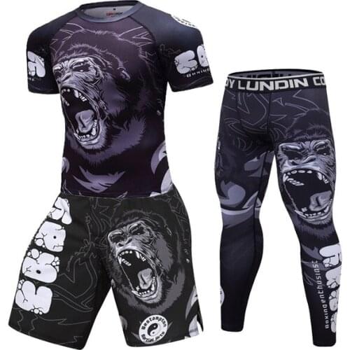 MMA Fightwear Angry Orangutan 3D Print Rashguard Compression T-shirts Pants Boxing Jersey Set Kickboxing Tight Muay Thai Suit