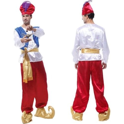 Mens halloween costumes for men adult party jasmine aladdin costume Lamp genie Adam prince Fantasia Boy Arab Clothing cosplay