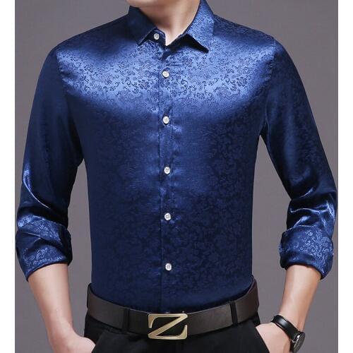 Soft and comfortable high-end silk luxury thin long sleeve shirt Autumn 2018New smart casual solid color quality men shirt M-3XL