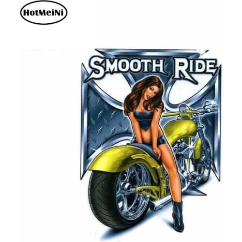 HotMeiNi 13cm x 9.5cm Personality SEXY BIKER BABE PINUP GIRL SMOOTH RIDE MOTORCYCLE DECAL Motorcycle Car Stickers