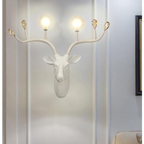 Nordic Resin Wall Lamp Retro Lucky Deer Head Wall Lamp Living Room Dining Room Background Wall Simulation Animal Decoration