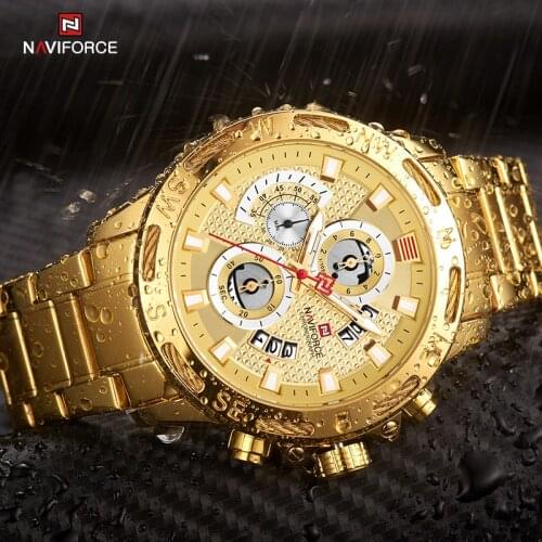NAVIFORCE Gold Quartz Watches for Men Top Luxury Brand Stainless Steel Mesh Big Sport Men’s Watch Fashion Business Wristwatches