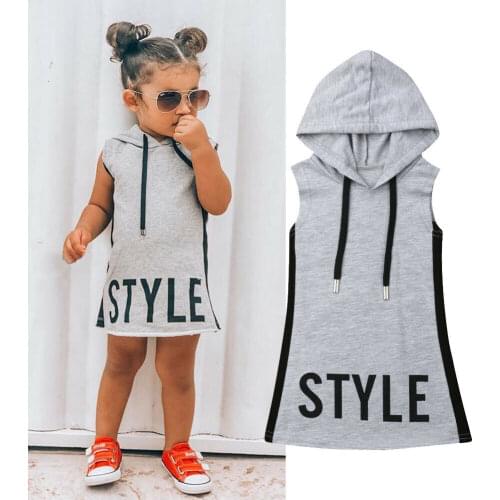 New Fashion Kids Girl Sleeveless Hooded Dress 1-6 Years Summer Toddler Girls Letter Print Clothes Baby Cotton Casual Dress