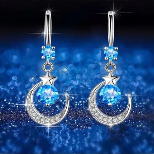 2021 New Fashion Temperament Earrings Female Star Mythical Moon Lady Earrings Water Drop Inlaid Zircon Ear Jewelry Wedding Remem
