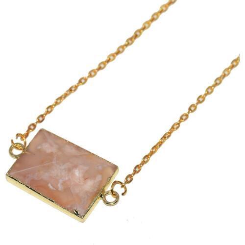New Style Face Natural Cherry stone rectangle connector for necklace 2019 Crystal Quartz charm pendant chain necklace for women