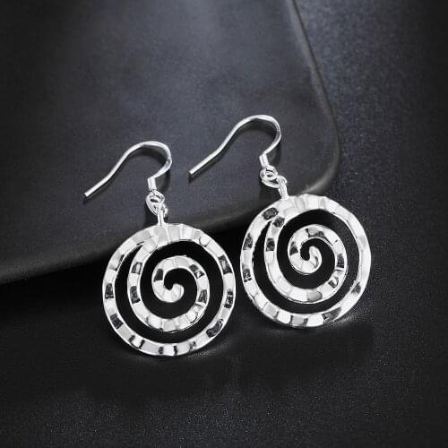 New pure 100% 925 Sterling Silver spiral circle Earrings for temperament Women All-match party wedding Jewelry birthday gifts