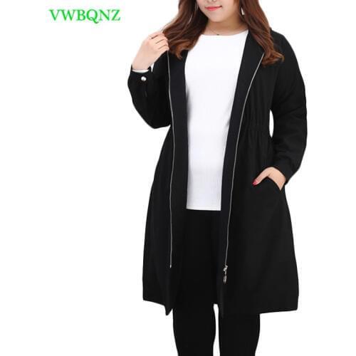 Extra Large Women Windbreaker coat Spring Autumn Loose Long High quality Trench coats Womens Black Hooded Overcoat 10XL A212