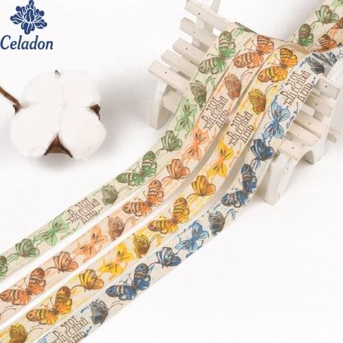 Wholesale Ivory Color Single Face Handmade Butterfly Printed Cotton Ribbon For Package Wrapping Clothing Applique Garment 1.5cm