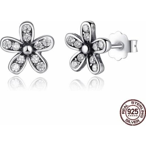 Genuine 925 Sterling Silver Plum Blossom Zircon Earrings Are Suitable as Birthday Gifts for Girls Fashion Jewelry