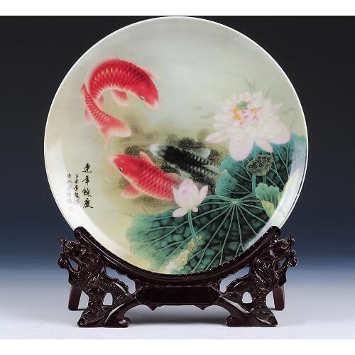Modern Home Decor Ceramic Ornamental Plate Chinese Decoration Dish Plate Porcelain Fish Plate Set Setting Wall